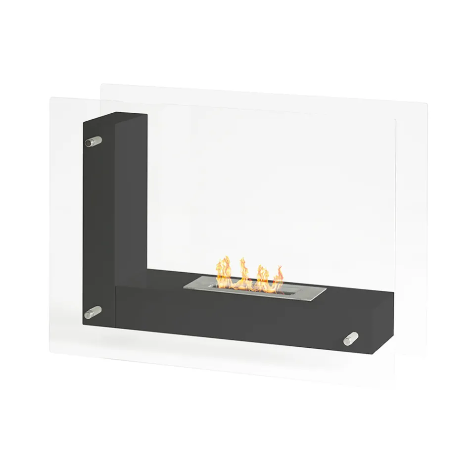 Podlahový biokrb s oboustrannou konstrukcí ze skla a černého kovu - Squillo Viadurini