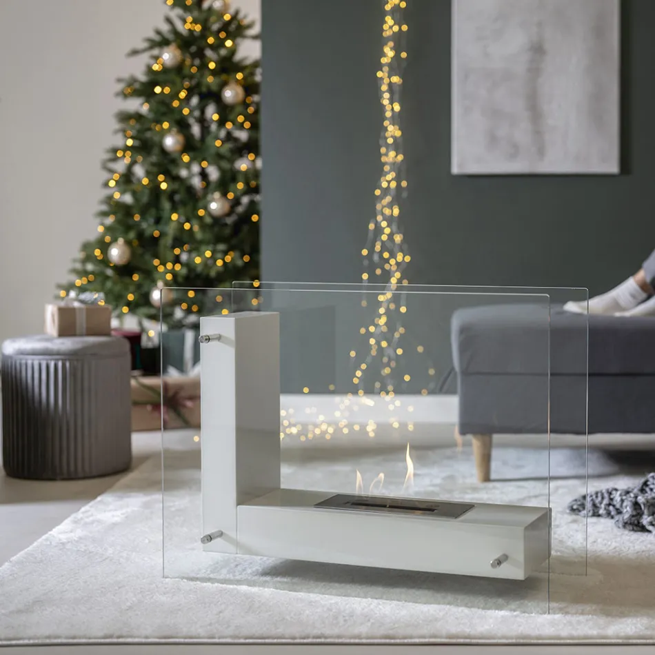 Podlahový biokrb s oboustrannou konstrukcí ze skla a kovu - Planeto Viadurini