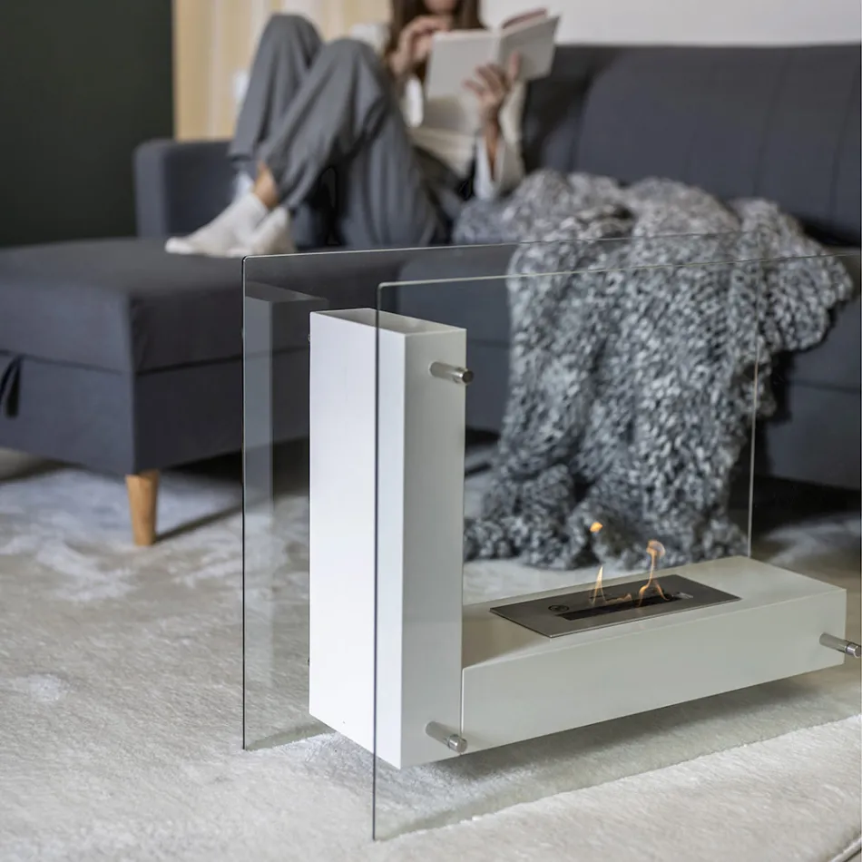 Podlahový biokrb s oboustrannou konstrukcí ze skla a kovu - Planeto Viadurini