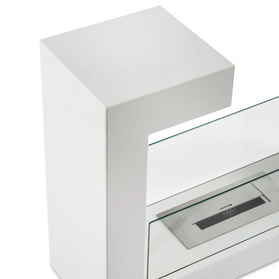 Podlahový bio krb z bílého lakovaného kovu a tvrzeného skla - Pelide Viadurini