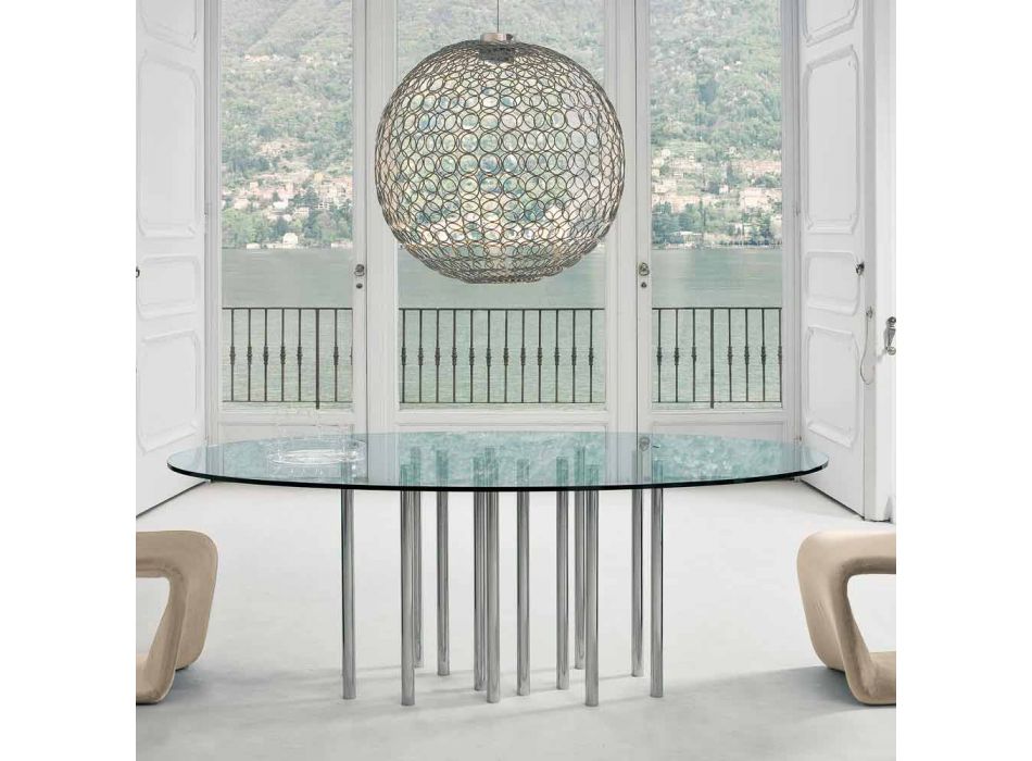 Bonaldo Mille kulatý stůl z křišťálové a chromované oceli vyrobené v Itálii Viadurini