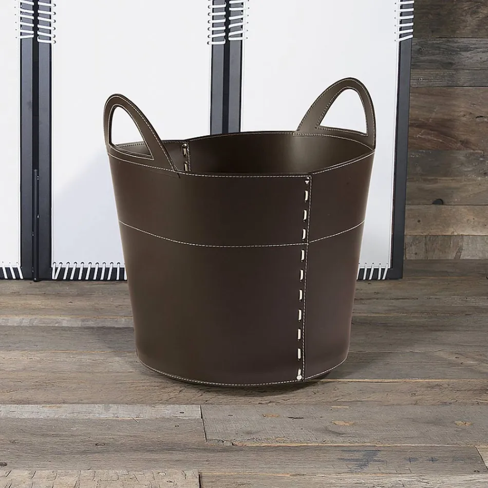 Dřevěná taška z dvouvrstvé kůže a dřevěné základny Made in Italy Viadurini