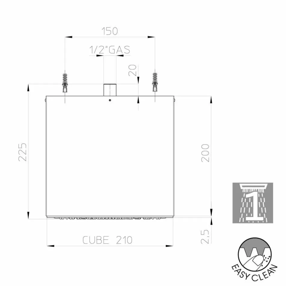 Bossini Cube sprchové hlavice potažená ocel moderní proudové letadlo Viadurini