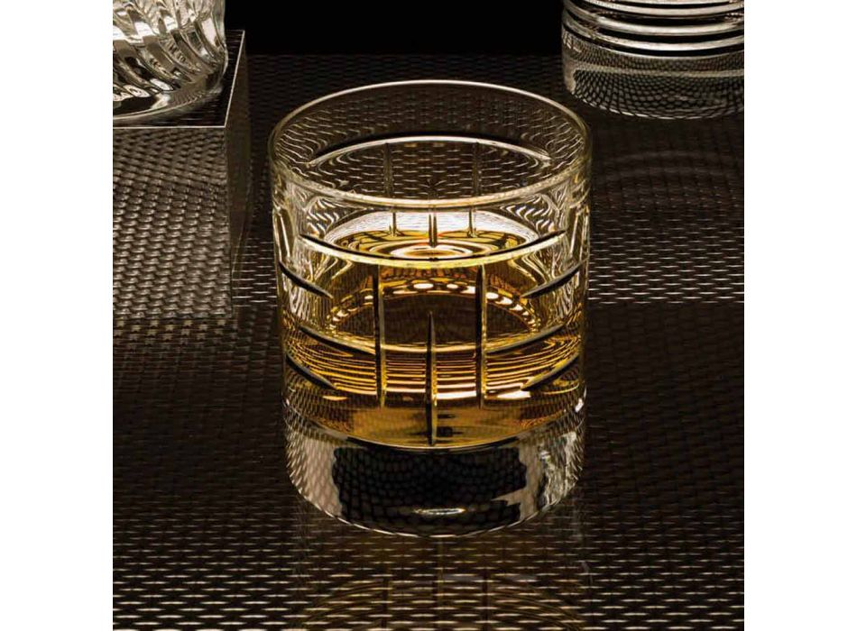 Láhev a sklenice na luxusní whisky v ekologickém křišťálu 6 kusů - arytmie Viadurini