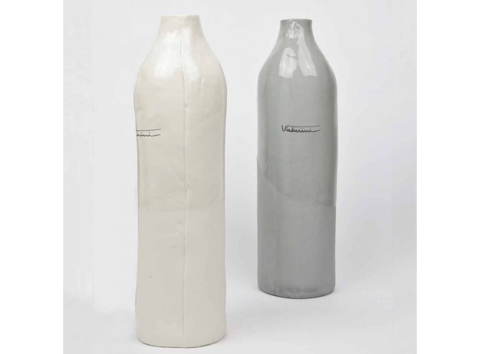Luxusní designové bílé a šedé porcelánové lahve 2 jedinečné kusy - Arcivero Viadurini