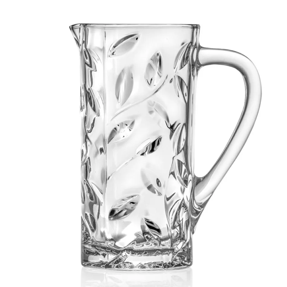 Ekologický křišťálový džbán s listovou dekorací ve 2 kusech - Magnolio Viadurini