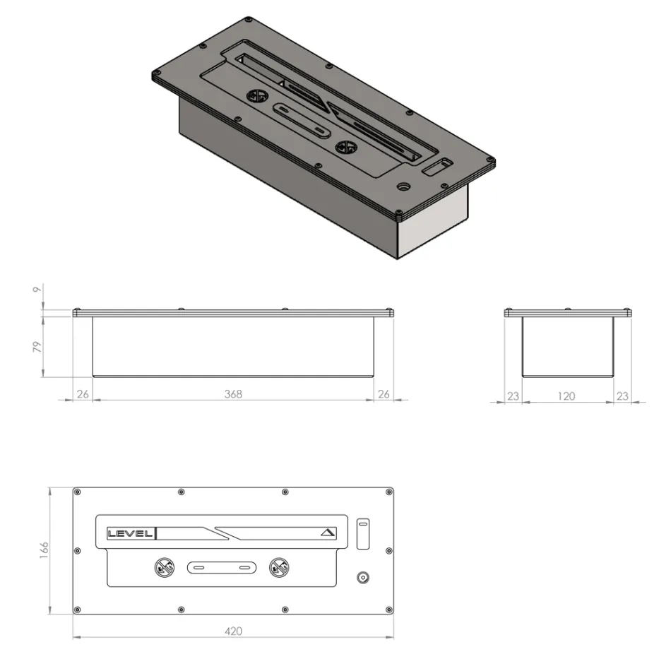 Obdélníkový vestavěný hořák na bioetanol 2 l Viadurini
