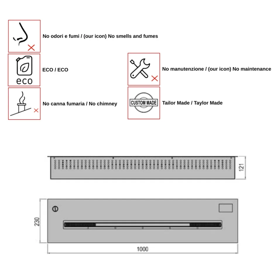 Elektronický hořák zapuštěné napájecí bioethanol 3,6kW Aron 100 Viadurini