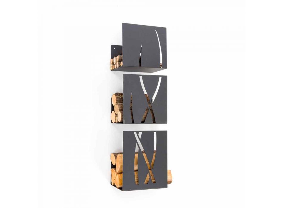 Caf Design Trio nástěnný ocelový držák na dříví vyrobené v Itálii Viadurini