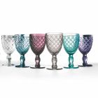 Pohár na víno nebo vodu v barevném nebo průhledném skle s dekoracemi, 12 kusů - Rocca Viadurini