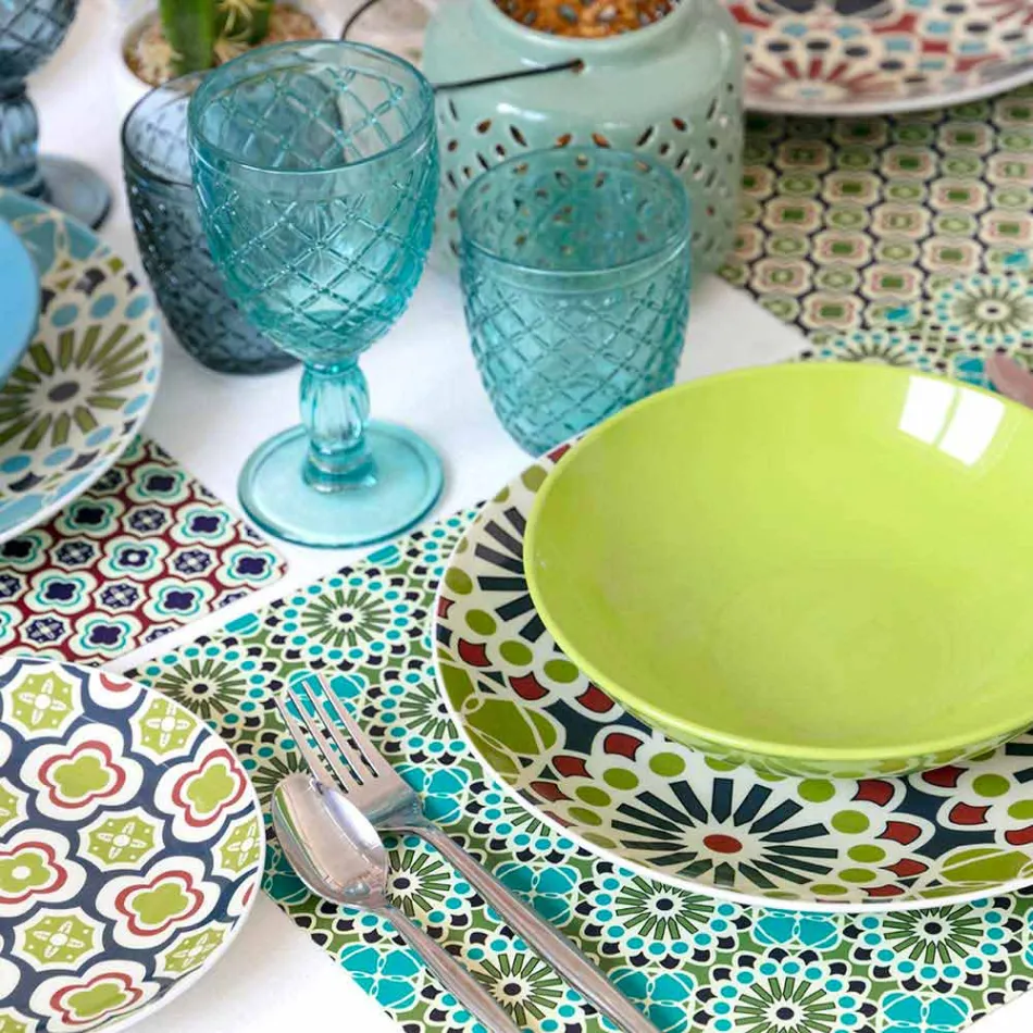 Pohár na víno nebo vodu v barevném nebo průhledném skle s dekoracemi, 12 kusů - Rocca Viadurini