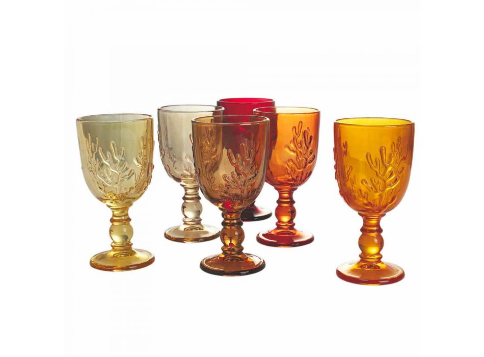 Barevné poháry ve skleněné a korálové výzdobě, 12 kusů - karmínová