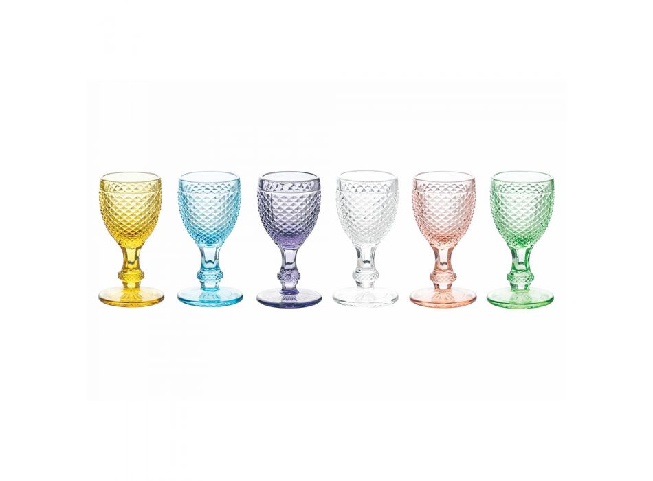 Likérové poháry z barevného skla a kosočtvercové dekorace 12 kusů - Brillo Viadurini