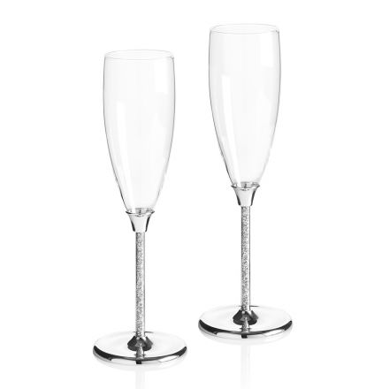 Luxusní flétnové poháry ve skle, stříbrném kovu a krystalech 2 kusy - Armolia Viadurini