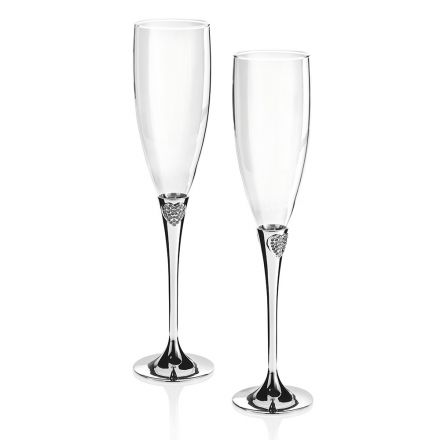 Luxusní flétnové poháry ze skla, kovu a srdcových krystalů 2 kusy - Quost Viadurini