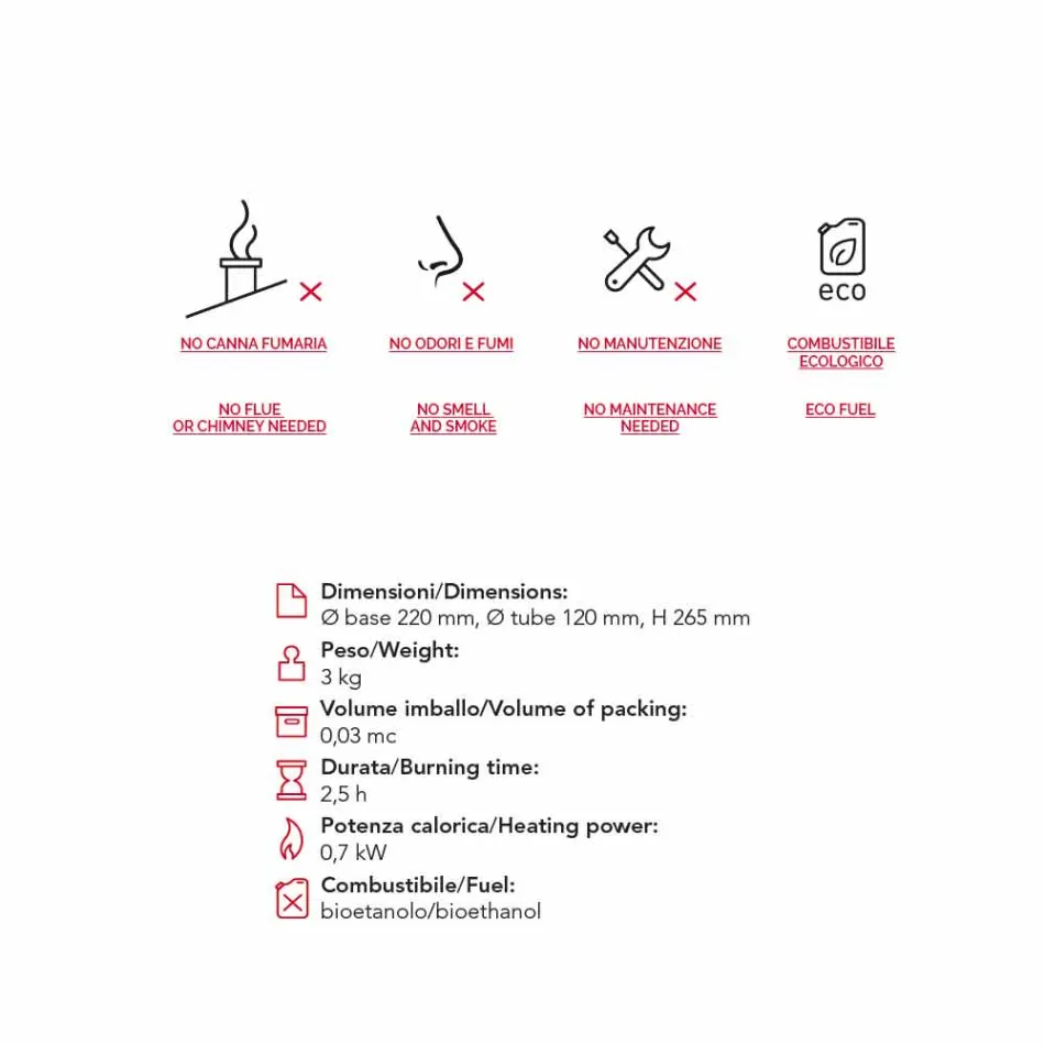 Ohniště keramické a skleněné tabulky bioethanol Jim, made in Italy Viadurini