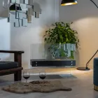 Bioetanolový podlahový krb z černého kovu a tvrzeného skla - Violante Viadurini