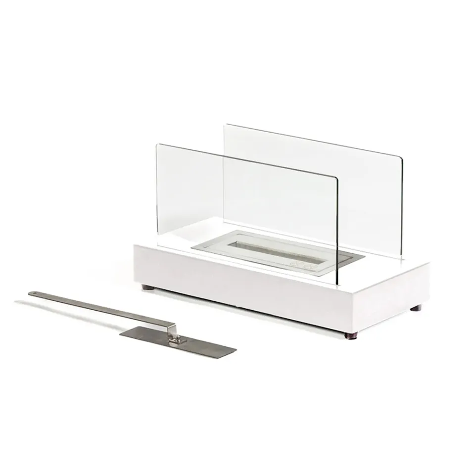 Stolní bioetanolový krb z tvrzeného skla a kovu - stříbro Viadurini