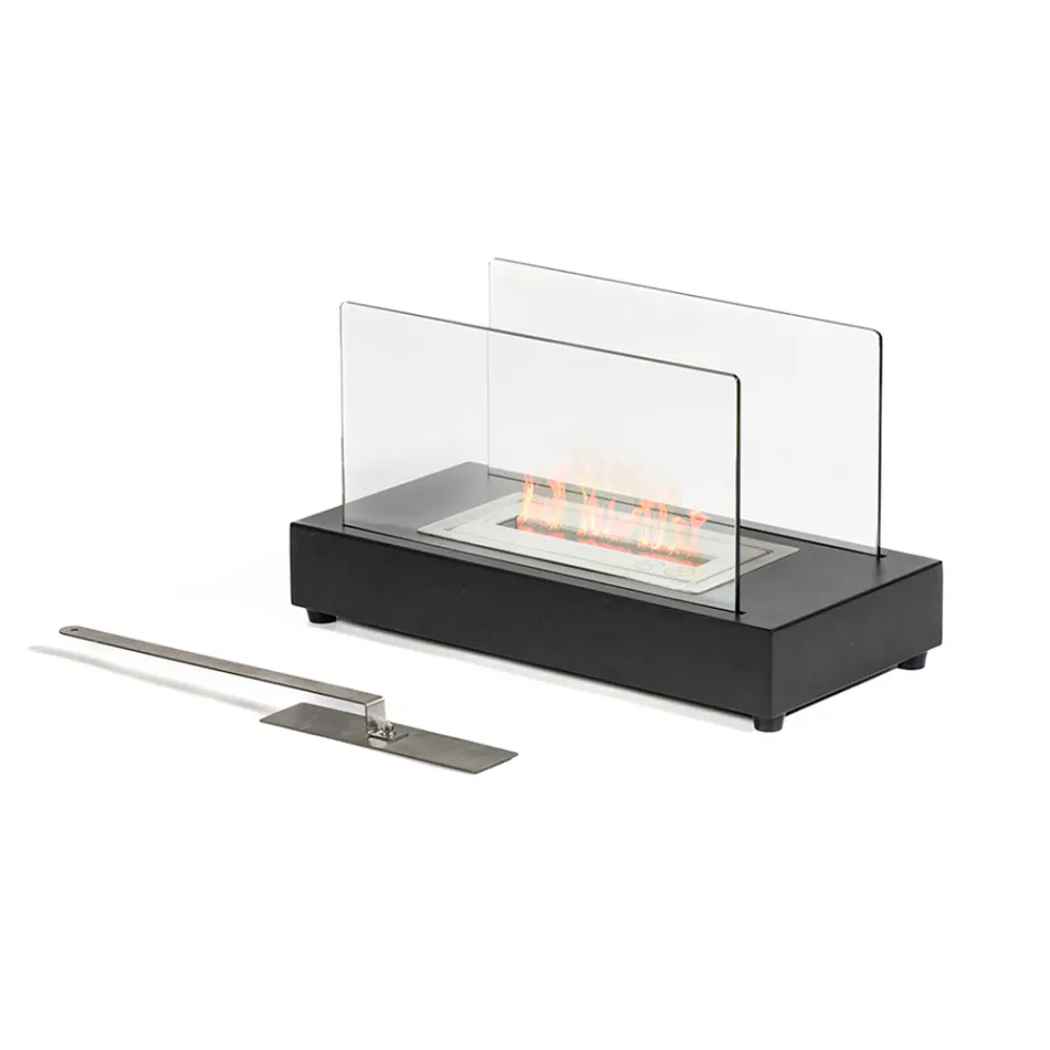Stolní bioetanolový krb z tvrzeného skla a kovu - stříbro Viadurini