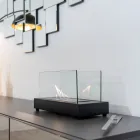 Stolní bioetanolový krb z tvrzeného skla a kovu - stříbro Viadurini