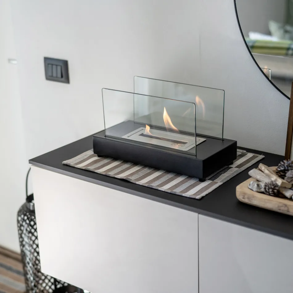 Stolní bioetanolový krb z tvrzeného skla a kovu - stříbro Viadurini