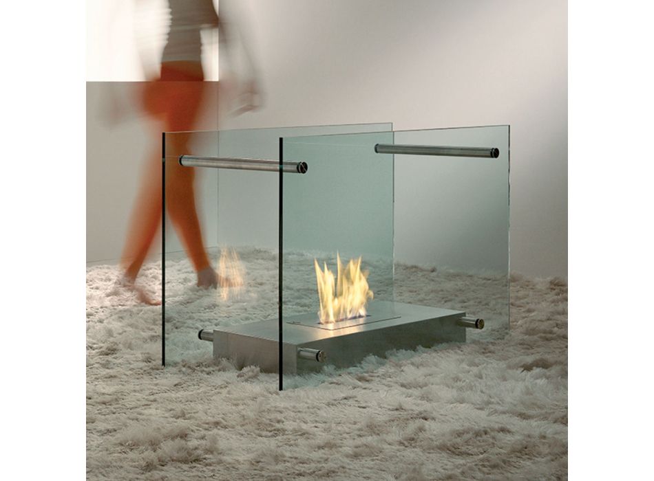 Krb na podlahu z bioethanolu v designu skla a oceli pro interiér - Edison Viadurini