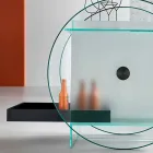 Tyčový vozík z extra čirého skla s kolečky a výsuvným podnosem - Pigolo Viadurini