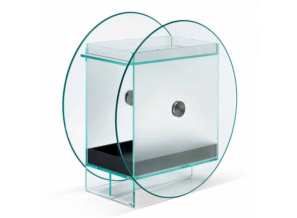 Tyčový vozík z extra čirého skla s kolečky a výsuvným podnosem - Pigolo Viadurini
