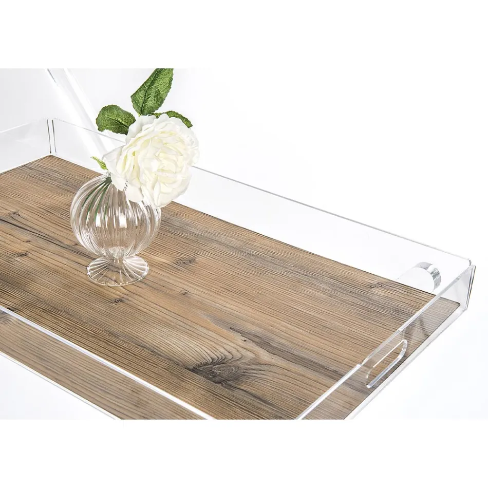 Kuchyňský vozík 4 kolečka v průhledném plexiskle nebo se dřevem - Magimbo Viadurini