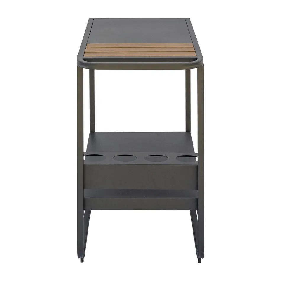 Venkovní vozík z hliníku a pryskyřičného dřeva s kolečky - Virel Viadurini