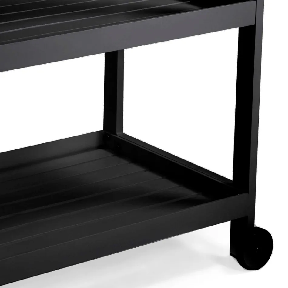 Hliníkový vozík s různými povrchovými úpravami, kolečky a 3 policemi - stan Viadurini