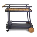 Hliníkový vozík v různých povrchových úpravách s koly a teakovými detaily - stan Viadurini