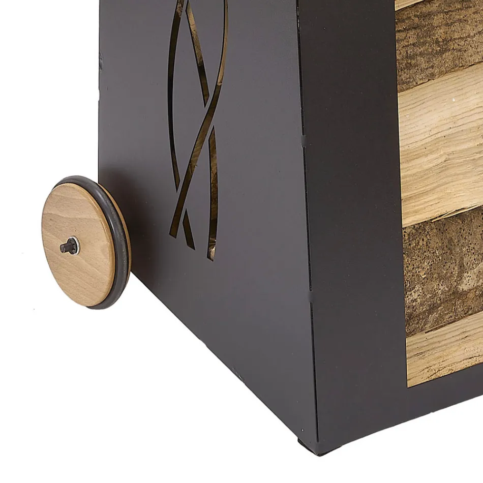 Interiérový vozík na palivové dříví Černě lakované železo Made in Italy - Chloe Viadurini