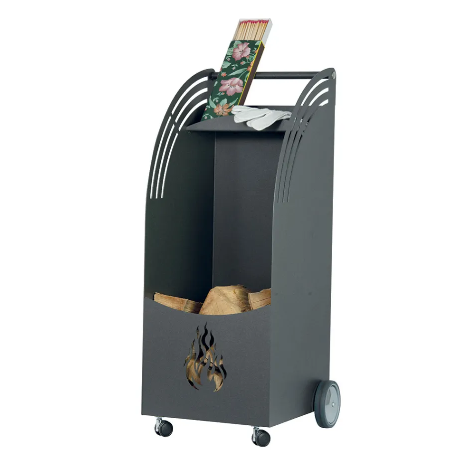 Kovový dřevěný vozík s policí a 4 kolečky Made in Italy - Geco Viadurini