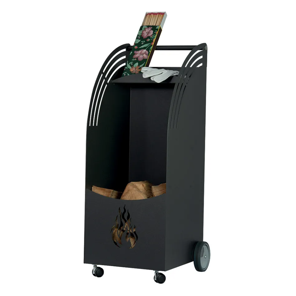 Kovový dřevěný vozík s policí a 4 kolečky Made in Italy - Geco Viadurini