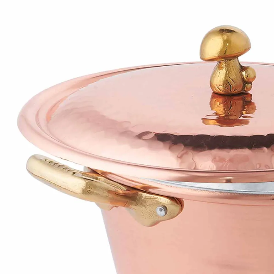 Ručně konzervovaná měděná kastrolová trouba a víko 24 cm - Marialuna Viadurini