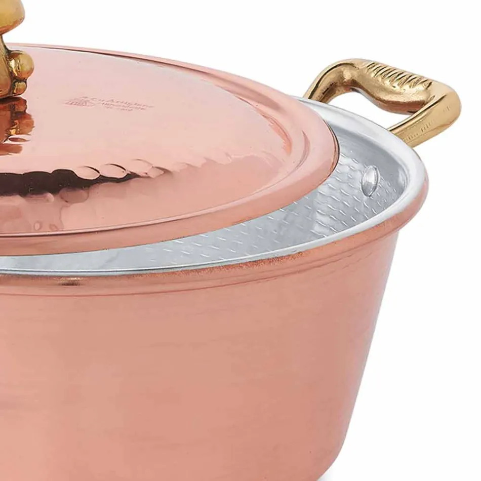 Ručně konzervovaná měděná kastrolová trouba a víko 24 cm - Marialuna Viadurini