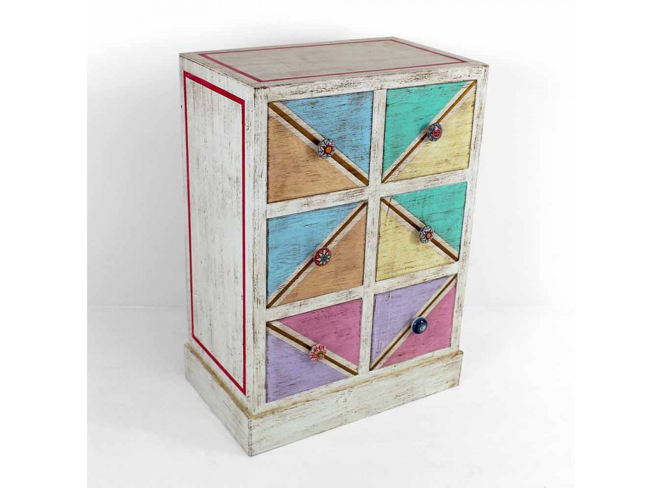 Ručně vyrobená dřevěná komoda s barevnými zásuvkami vyrobenými v Itálii - Brighella Viadurini