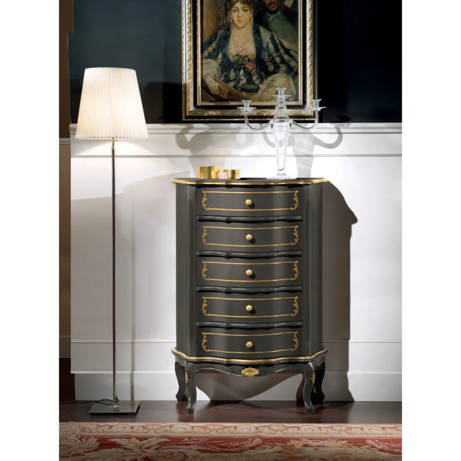 Komoda do ložnice s 5 klasickými dřevěnými zásuvkami Made in Italy - Leonor Viadurini