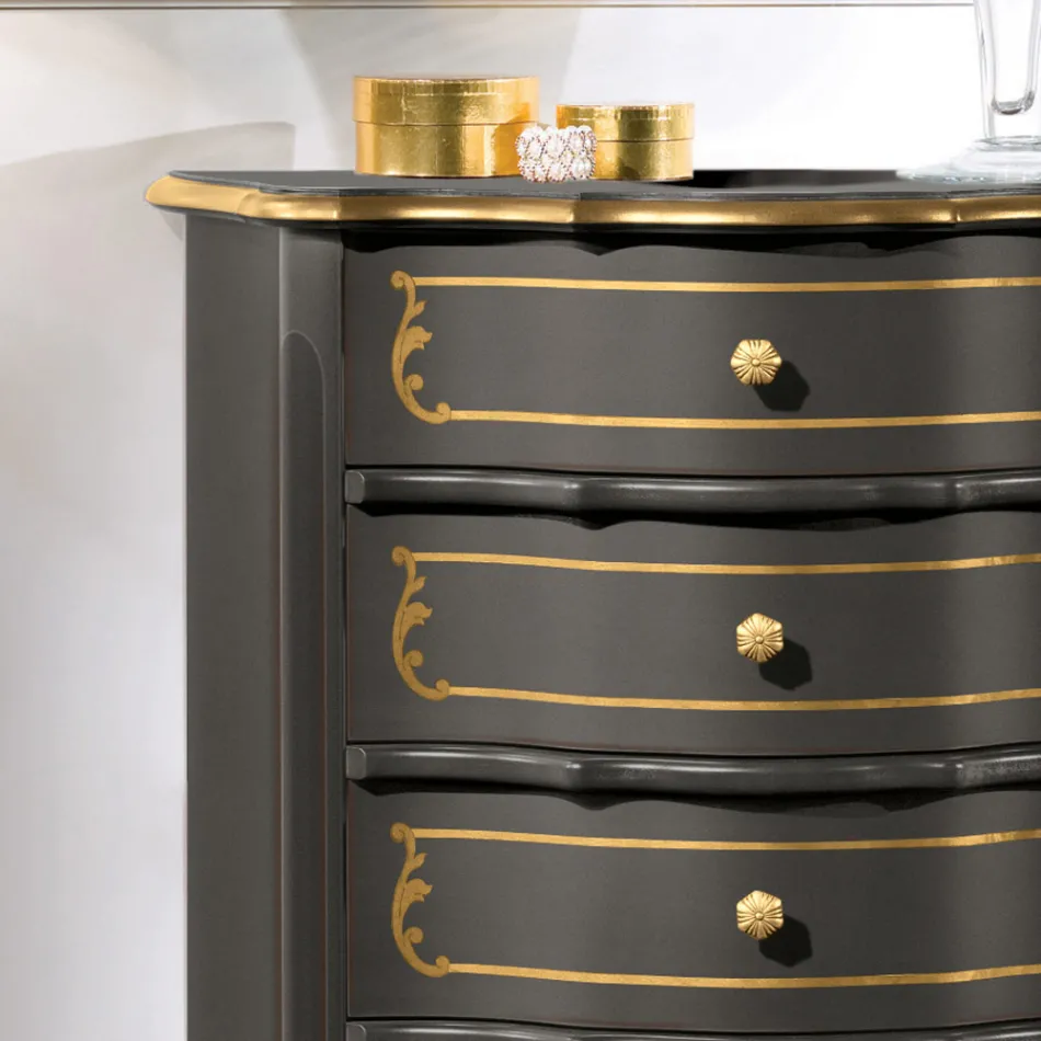 Komoda do ložnice s 5 klasickými dřevěnými zásuvkami Made in Italy - Leonor Viadurini