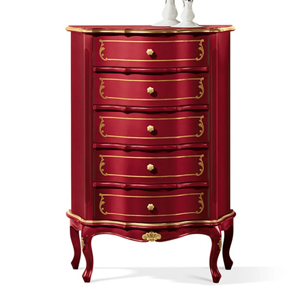 Komoda do ložnice s 5 klasickými dřevěnými zásuvkami Made in Italy - Leonor Viadurini