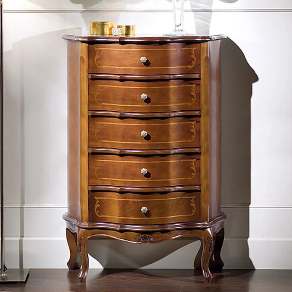 Komoda do ložnice s 5 klasickými dřevěnými zásuvkami Made in Italy - Leonor Viadurini