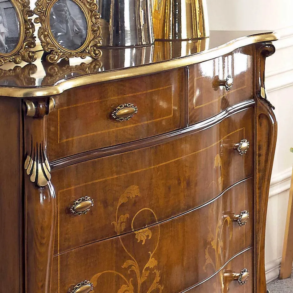 Komoda do ložnice z intarzovaného dřeva a zrcadla Made in Italy - Cambrige Viadurini