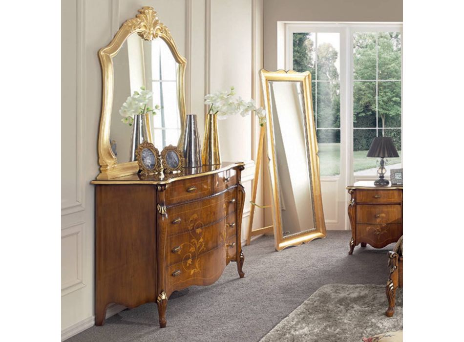 Komoda do ložnice z intarzovaného dřeva a zrcadla Made in Italy - Cambrige Viadurini