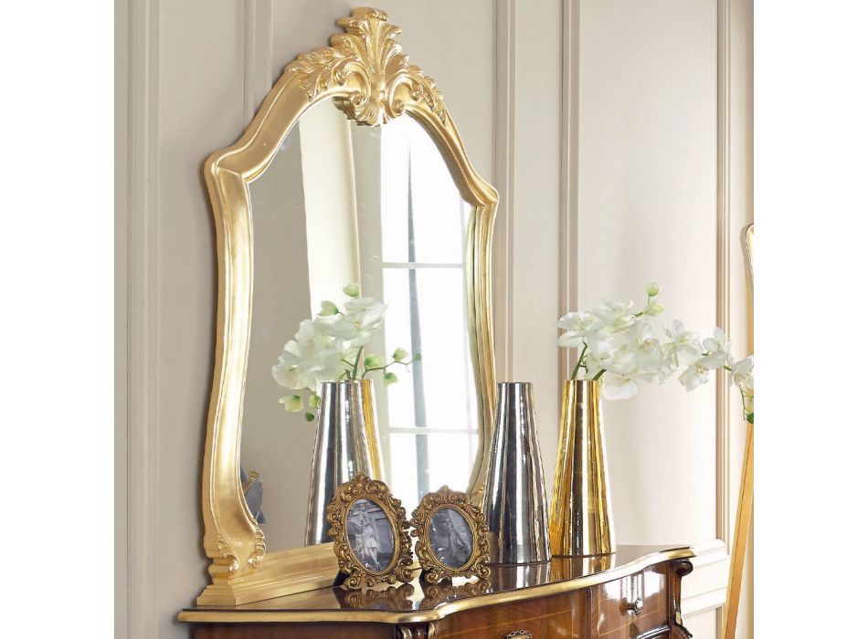 Komoda do ložnice z intarzovaného dřeva a zrcadla Made in Italy - Cambrige Viadurini