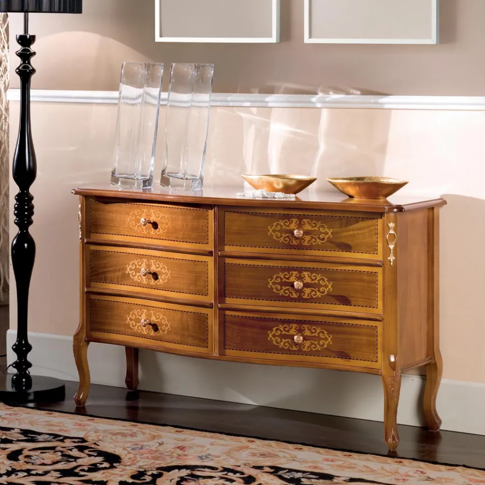 Klasická komoda z ořechového dřeva 4 nebo 6 zásuvek Made in Italy - Katerine Viadurini