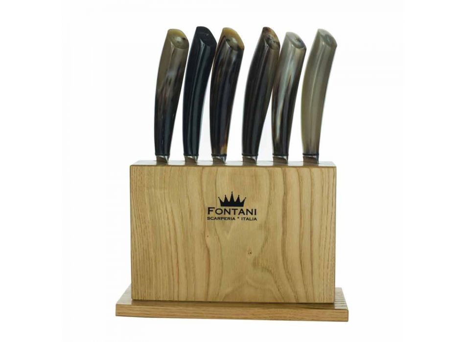 Blok v olivovém dřevě se 6 steakovými noži italské výroby - Blok Viadurini