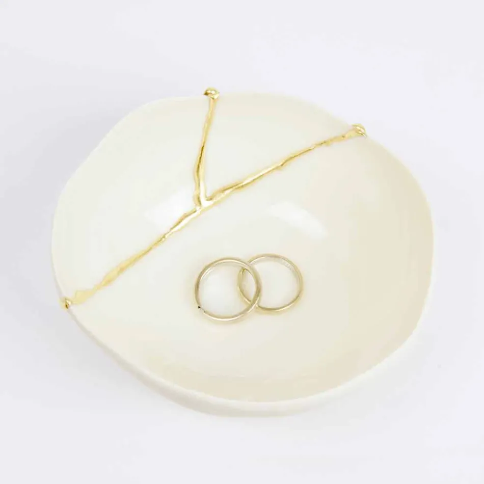 Mísy v bílém porcelánu a italském luxusním designu se zlatými listy - Cicatroro Viadurini