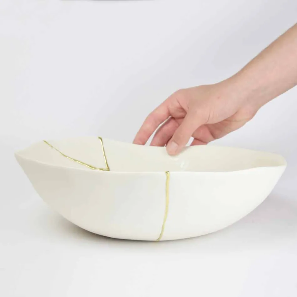 Mísy v bílém porcelánu a italském luxusním designu se zlatými listy - Cicatroro Viadurini