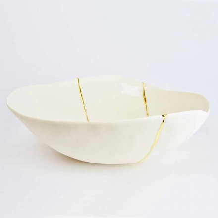 Mísy v bílém porcelánu a italském luxusním designu se zlatými listy - Cicatroro Viadurini